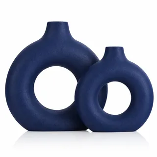 Wohnzimmer Deko Modern Blaue Vase,2-Teiliges Vasen Set,Blaue Donut Vase,Blaue Vasen Set,Deko Wohnzimmer,Tischdeko Wohnzimmer Modern Vasen,Kleine Vasen Set,für Pampasgras,Tischdeko Wohnzimmer Modern
