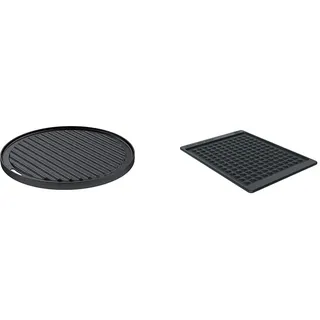 RÖSLE VARIO Grillplatte, Hochwertige Grillplatte aus Gusseisen & Ablagematte Silikon, Hochwertige Silikonmatte zum Schutz von Ablageflächen