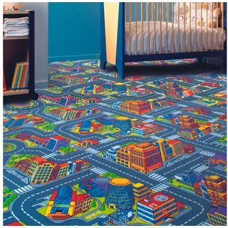 Andiamo Teppichboden »City, Schlinge, Made in Belgium« rechteckig 6,5 mm Höhe Spielteppich, Straßenteppich, Breite 200 cm oder 400 cm, Kinderzimmer, grau
