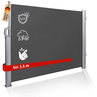 NOOR Seitenmarkise EXKLUSIV 200x350 cm Anthrazit - blickdichter Sichtschutz für Balkon, Terrasse & Garten - ausziehbarer Sonnenschutz/Windschutz inkl. Befestigungen - imprägniert und wasserabweisend