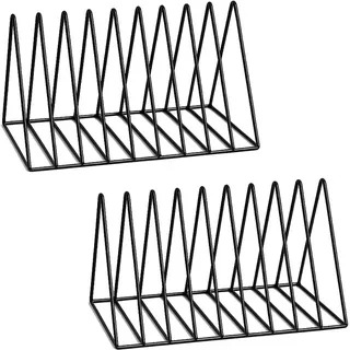 Schallplattenständer,Zeitungsständer,Neun Platzierungsraster,2 Stück | Die dreieckige Struktur eignet sich zur Aufbewahrung von Schallplatten, Zeitschriften und Büchern,schwarz