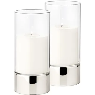 EDZARD 2er Set Windlicht Granada (H 20 cm, ø 9 cm) einteiliges Glas, Fuß in Silber-Optik, Kerzenglas Indoor und Outdoor, für Kerzen bis Durchmesser 8 cm, ideal für die Dauerkerze Cornelius von Edzard