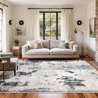 ASIinnsy Teppich Wohnzimmer Kurzflor Abstrakt Teppich Große Grau Modern Teppiche fürs Wohnzimmer Schlafzimmer Weich rutschfest Moderne Deko (Beige/Mehrfarbig, 160 x 200 cm)