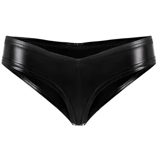 AIEOE Frau Latex Slip Damen Wetlook Dessous Glänzend Bikinislip Sexy PU Leder Tangas Niedrige Taille Hipster M