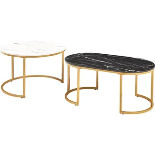 [en.casa] Satztisch Oppeerg 2er Set Marmoroptik, schwarz-weiß/Gold