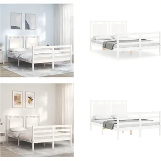 vidaXL Massivholzbett mit Kopfteil Weiß 120x200 cm - Bettrahmen - Bettgestell - Bett - Doppelbett - Weiß