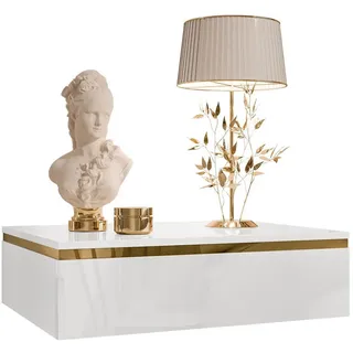 Lookway Nachttisch Aurora hängender schrank Weiß / Weiß hochglanz , Weiß Hochglanz , Holzwerkstoff , Uni , 1 Schubladen , Rechteckig , 48x15x38 cm , Schlafzimmer, Nachtkästchen