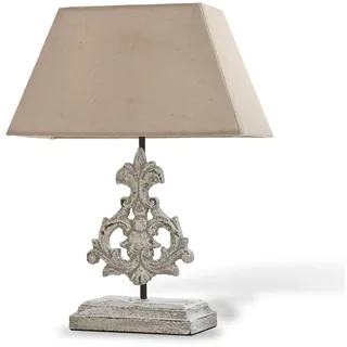 LOBERON Tischlampe Poème, leinen/antikweiß | Handarbeit, Eckiger Stoffschirm rundet das Design perfekt ab, Helles Antik-Finish