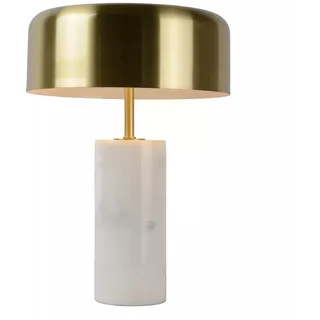 Licht-Erlebnisse Tischleuchte Marmor Weiß Gold 36,5 Cm G9 Kabeldimmer 3-flammig