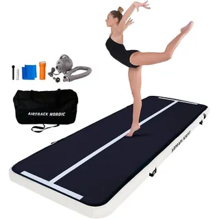 AirTrack Nordic Home 3m Special Edition Mehrfarbig mit Luftpumpe, Turnmatte Aufblasbar, für Gymnastik, Yoga - Langlebig & Einfach zu Transportieren Matte Sport, Air Track Gymnastikmatte (Schwarz)