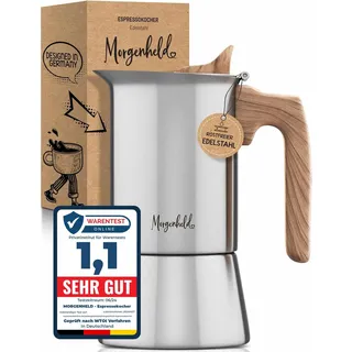 Morgenheld STYLE Premium Edelstahl Espressokocher 6 Tassen 300ml Induktion Espressomaker für alle Herdarten Mokkakanne Espressokanne induktionsgeeignet Espressomaschine Mokkakocher Induktionsherd