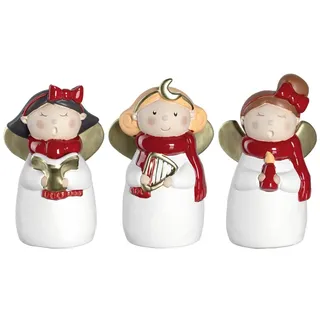 LEONARDO HOME Natale Weihnachtsengel 3 Stück, singende Weihnachts-Figuren Xmas, festliches Geschenk, Weihnachtsdeko, 3er Set, weiß rot gold, 8 cm 034857