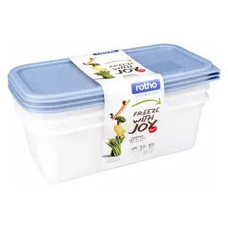 Rotho DOMINO Gefrierdosen, blau, Frischhaltedose mit Deckel, 1 Set = 3 x 1,2 Liter