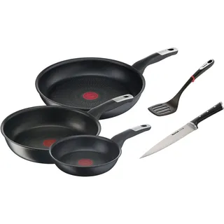 Tefal Pfannen-Set »Unlimited Ice Force« Aluminium Set, je 1 Pfanne Ø 24/28 cm, Wok Ø 28 cm, Kochmesser, Bratwender, 5 Stk. tlg. kratzfeste Antihaftversiegelung, Thermo-Signal, inkl. Zubehör, schwarz