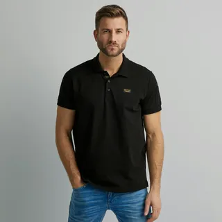 Poloshirt PME LEGEND, Herren, Gr. S (44/46), schwarz, Web, Obermaterial: 95% Baumwolle, 5% Elasthan, normal hüftbedeckend, Rundhals, Shirts Poloshirt, mit Logostickerei