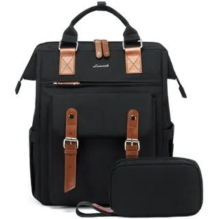 LOVEVOOK Rucksack Damen Groß, 18 Zoll Wasserdicht Reiserucksack Handgepäck Backpack Flugzeug Schwarz mit Datenkabel-Beutel, Laptoptasche Rucksäcke Tagesrucksack für Schule Uni Business Reise