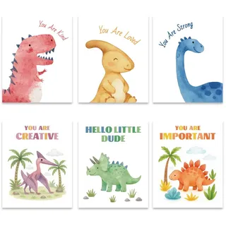 GOMAKERER 6 Stück Wandkunst Mit Dinosaurier Drucken Wandaufkleber Mit Tierdrucken Postern Motivierenden Worten Inspirierenden Zitaten Für Kinderzimmer Klassenzimmer Spielzimmer Dekoration, Ungerahmt