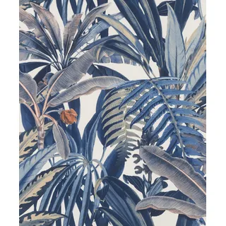 Rasch Textil Rasch Tapeten 689501 - Vliestapete mit exotischen Blättern in Blau und Grau aus der Kollektion Symphony - 10,05 m x 0,53 m (LxB)