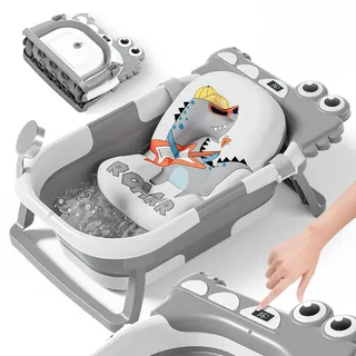 SUPERBE BEBE Faltbar Baby Badewanne Mit Rutschfestem Badekissen - Babywanne XXL Mit Baby Badewannensitz & Badethermometer - Von Der Geburt Bis 3 Jahre - Baby Bathtub - Geburtsgeschenke Für Mädchen & Jungen