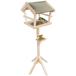 Relaxdays Vogelfutterhaus mit Ständer, wetterfestes Asphaltdach, Garten, Balkon & Terrasse, Vogelhaus, Tannenholz, Natur