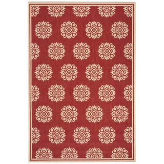 SAFAVIEH Kleines Medaillon Drinnen & Draussen - Beachhouse Collection, Kurzer Flor, Rot und Creme, 155 X 229 cm