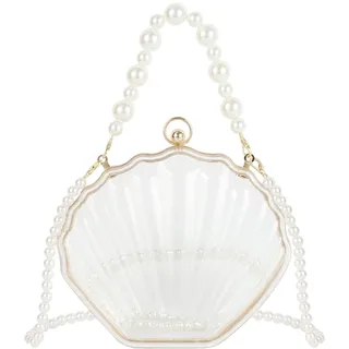 MilyaDE Damen Transparente Clutch Acryl Klare Muschel Geldbörsen Durchsichtige Schultertasche Umhängetaschen Handtasche mit 2 Perlen Ketten