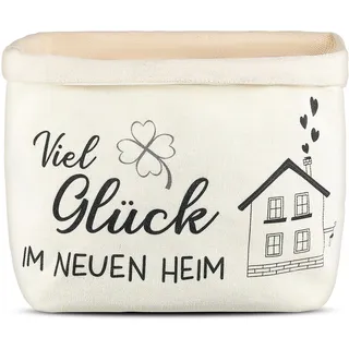 Xuniea Brotkorb Viel Glück im Neuen Heim Geschenk zum Umzug oder Auszug Brötchenkorb Einzugsgeschenk Brottasche Geschenkidee zum Einzug Brotkorb aus Stoff (Weiß)
