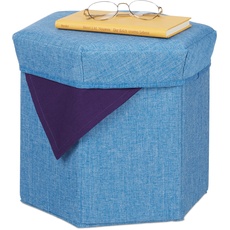 Bild von Sitzhocker mit Stauraum, faltbar, weich gepolstert, Wohnzimmer, Stoff, HBT: 31 x 36 x 32 cm, Sitzwürfel, blau