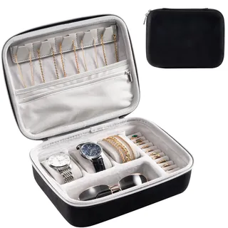 ProCase Herren Reise Schmuckkästchen, 3 Slots Uhrenzubehör Reise Aufbewahrungsbox Schmuckaufbewahrungsbox für Herren, Brille Halsketten Ringe Armbänder Organizer Tasche für Männer -Schwarzgrau