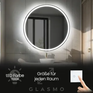 Spiegel mit Beleuchtung 80 cm Anna - Rund Badezimmerspiegel mit LED Beleuchtung - Kaltweiß 7000K - LED Badspiegel Lichtspiegel - Transparent
