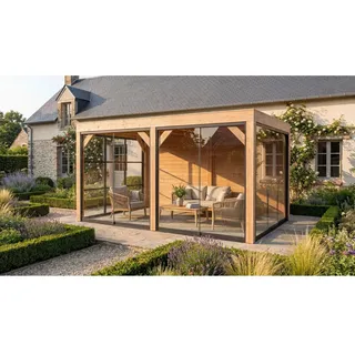 weka Gartenlaube Lumley 499 x 307 cm 3x Schiebetür mit Holz- u. Glaswände