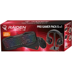 Raiden - 5 in 1 Gaming-Zubehör für PC - AZERTY-Tastatur - Maus - Matten - Gamer-Headset und Kopfhörerständer