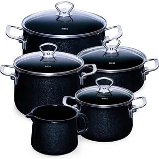 RIESS Black Magic Topf-Set 5-tlg. Fleischtopf + Kochtopf + Kasserolle + Glasdeckel