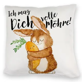 speecheese Kuschelkissen Hase mit Spruch Ich mag Dich volle Möhre Ostern | ein bequemes für die Couch Valentinstag Motiv Frauen Freunde Sofa Freundschaft