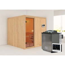 Bild Sauna »"Ouno" mit bronzierter Tür naturbelassen, Ofen 9 kW Bio ext. Strg.«, beige
