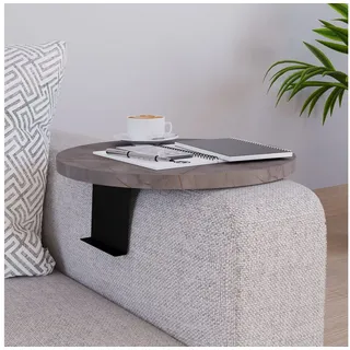 [en.casa] Couchtablett ‘Kuleskyd’ verstellbar Ø34 cm Metallhalterung Marmoroptik, grau - Grau