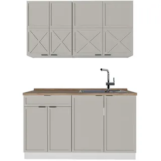 Vicco Singleküche Fame-Line GrauBeige/Weiß 140 cm, AP Eiche , Holzwerkstoff , Küchenblock,Rechteckig , 140x81.6x60 cm , Küchen, Küchenzeilen & Küchenblöcke, Küchenzeilen, Küchenzeilen ohne Geräte