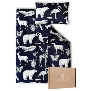 Magano® Kinderbettwäsche 100x135 Blau | Bambus & Baumwolle Satin | 400 TC Luxusqualität | Hypoallergen | Baby Kinder Bettwäsche Junge u. Mädchen | Deckenbezug 100x135 cm + Kissenbezug 40x60 cm