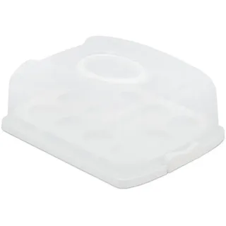 Relaxdays Kuchenbox, rechteckig, mit Deckel, Kuchen & Muffins, Partybutler, HBT: 15,5 x 37,5 x 27,5 cm, weiß/transparent