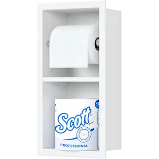Neodrain Unterputz-Toilettenpapierhalter Edelstahl Wandnische mit Regal WC-Papierhalter Weiß Papier Halterung für Badzimmer, 34 x 18 cm
