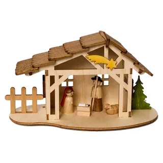 Drechslerei Hobaku Bastelset - Krippenstall mit heiliger Familie - aus Holz zum Zusammenbauen -  Germany