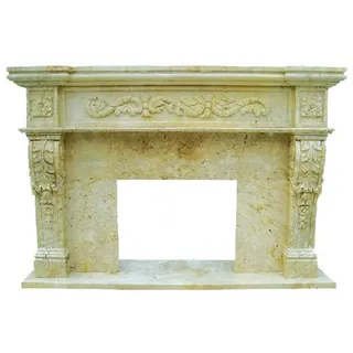 Casa Padrino Luxus Barock Kaminumrandung Gelb 150 x 30 x H. 120 cm - Handgefertigte Kaminumrandung aus hochwertigem Marmor - Kamin Deko Accessoires - Marmor Möbel im Barockstil - Gelb