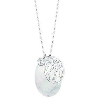 Elli Halskette Damen mit Anhänger Perlmuttscheibe Ornament Zirkonia 925 Silber 70 cm lang