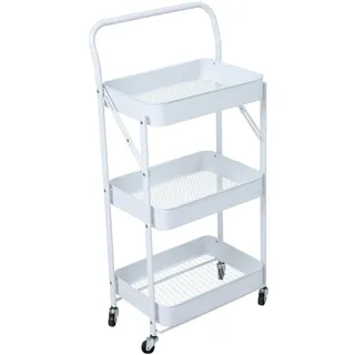 Svita Servierwagen mit Rollen klappbar 3 Etagen mit Griff Weiß - Weiß