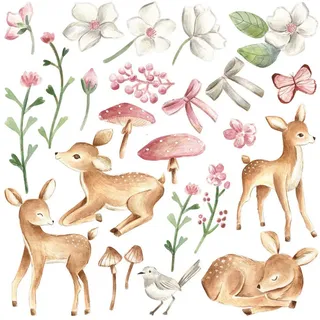 Wallfluent Wandaufkleber 130x192cm - Waldtiere , Multicolor , Kunststoff , Rechteckig , 130x192x0.1 cm , Tapeten & Wandverkleidungen, Wandtattoos & Sticker, Wandtattoos