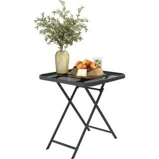 Outsunny Gartentisch klappbar 70 x70 cm, Wetterfest Balkontisch Stahl Klapptisch mit Ausschnitt-Design, Terrassentisch für Garten Terrasse Balkon Schwarz - Schwarz