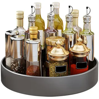 Lazy Susan Drehteller Organizer Edelstahl 32CM Multifunktions-Drehtablett & Drehbares Küchen Gewürzregal Drehorganizer, Gewürzhalter Drehbar Küchen Aufbewahrung