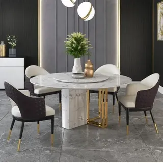 Runder Luxus Tisch Design Tische Rund Stein Möbel Esszimmer Esstische Modern Neu - Weiß, Gold