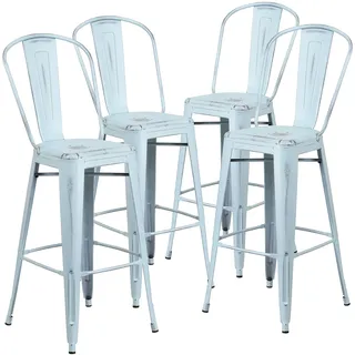 Flash Furniture Handelsübliche Qualität, 4 Stück, 76,2 cm hoch, Metall, für drinnen und draußen, Barhocker mit Rückenlehne, grün-blau, 4 Stück