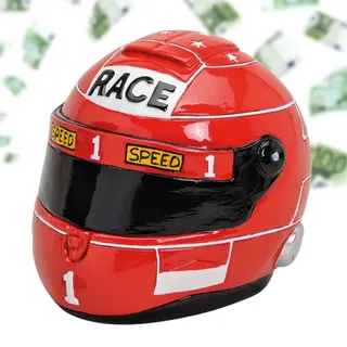 Spardose Rennfahrer Helm Motorradhelm rot - große 14 cm Motorrad Polyresin Sparbüchse
